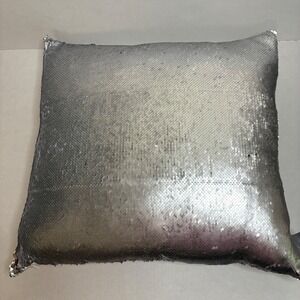 Aviva Stanoff Silver‎ Sequin Pillow Decorative Throw Cushion USA Made